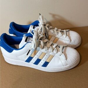 Adidas 10US Originals Men's White Blue Sand Superstar Fashion Sneakers HQ2167